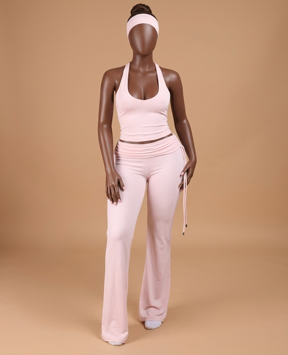 Ribbed Crop Top & Fold Over Flares Loungesuit