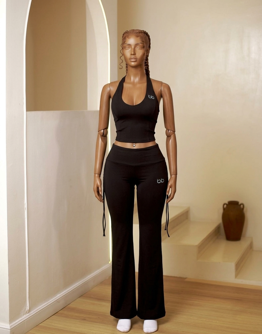 Ribbed Crop Top & Fold Over Flares Loungesuit